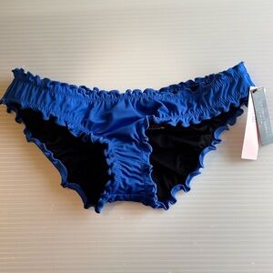 Victoria Secret Swim Bikini Bottoms XS Blue Ruffle Cheeky NWT
